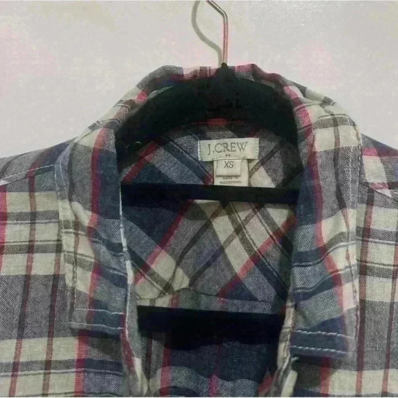 J CREW WOMEN BOY FIT BLUE WHITE PLAID tunic BUTTON UP LONG SLEEVE SHIRT SIZE XS - Picture 4 of 4